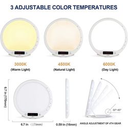 Light Therapy Lamp Sunrise Alarm Clock Wake up lamp 10000 lux UV-Free Sun lamp Bioclock Adjustment APP Control Portable No Built-in Lithium Battery