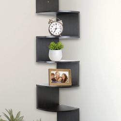 Greenco Corner Shelf 5 Tier Shelves for Wall Storage, Easy-to-Assemble Floating Wall Mount Shelves for Bedrooms and Living Rooms, Espresso Finish