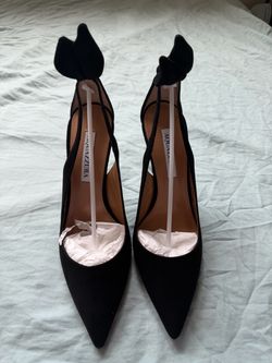 Aquazzura Bow Tie Pump 105 Suede Black Size 39 Brand New In Box Never Worn