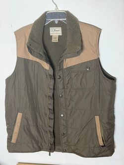 L.L.Bean Men’s Large Sherpa Fleece Lined Insulated Utility Vest Brown Tan
