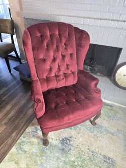 Winged Maroon Velvet Tufted Chair