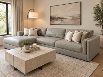 Gray Leather L-Shaped Sectional Sofa