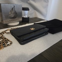 Chanel Black Quilted Caviar Wallet on Chain Pale Gold Hardware