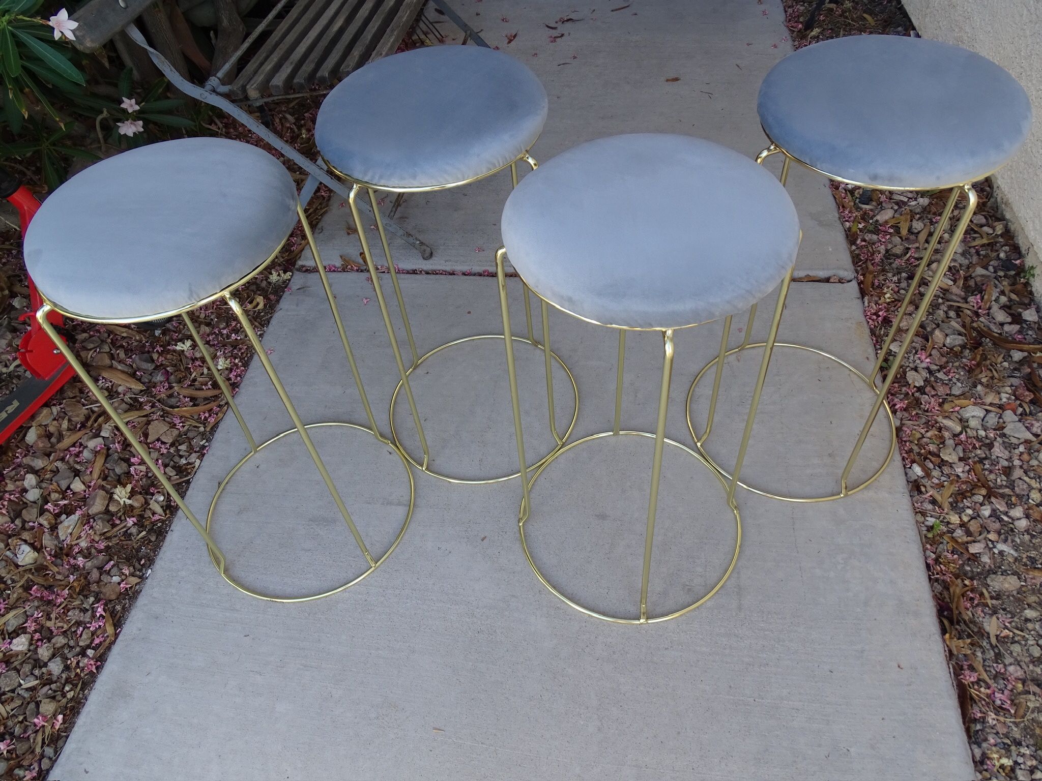 4 Modern Velvet/ Brass Bar Stools 