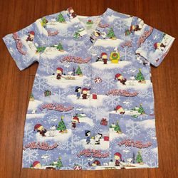 Peanuts Charlie Brown Snoopy Christmas Medical Scrub Top Small