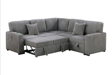 3pcs Sectional Sofa w/storage sofa ,pulloutbed, storage chaise & USB cord connectio