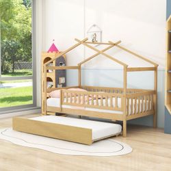Kids House Bed Frame with Trundle