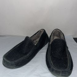  UGG Ascot Black Slippers Men's Sherpa Lined Moccasin Size 10  Some wear on insoles 