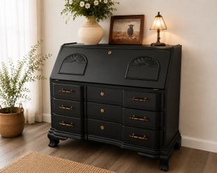 Vintage Secretary Desk / Writing Desk – Solid Wood – Fully Refinished 🖤Secret Drawer