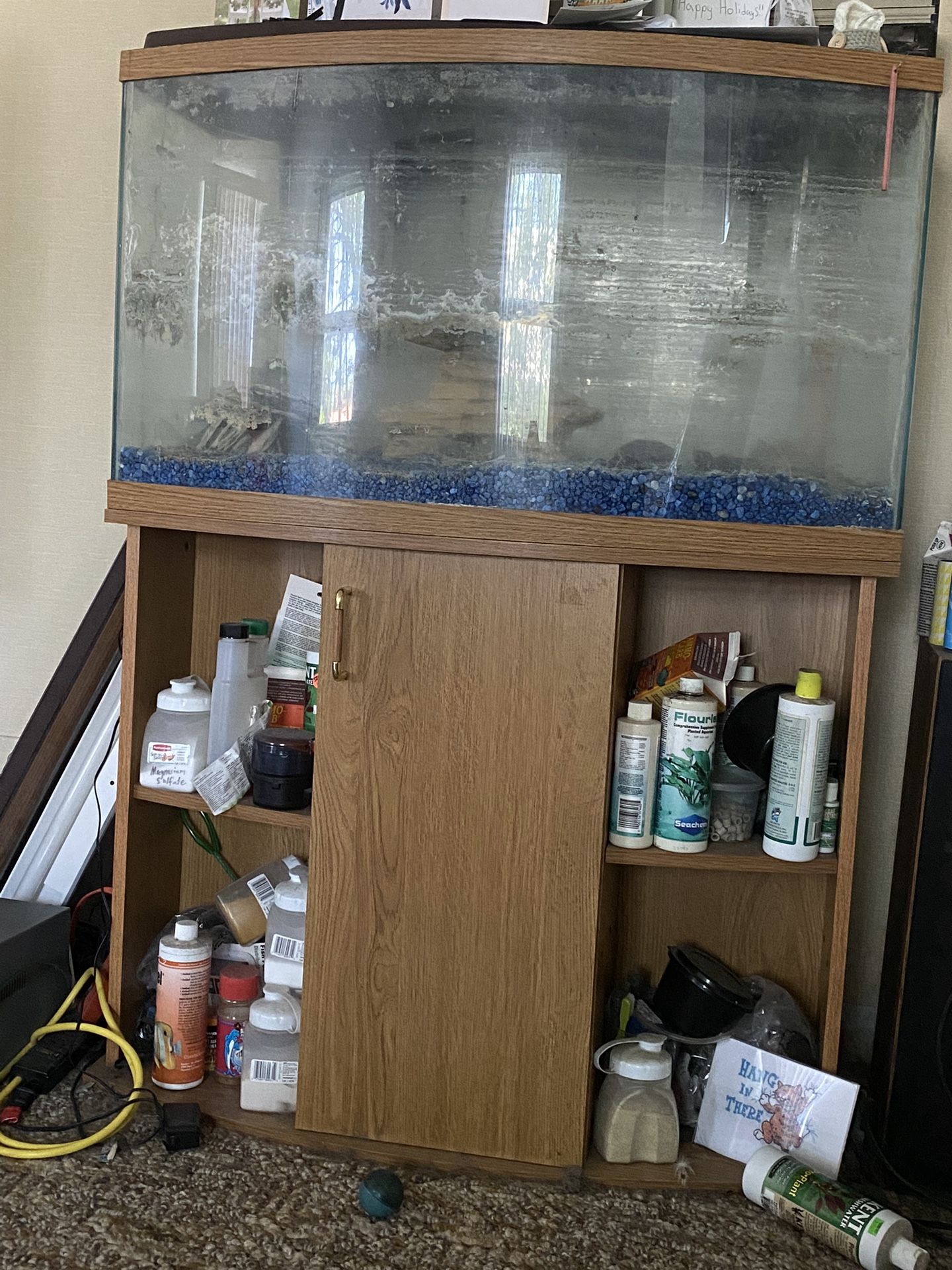 46 Gallon Fish Tank Bow Front Aquarium With Stand Shelves And Cabinet