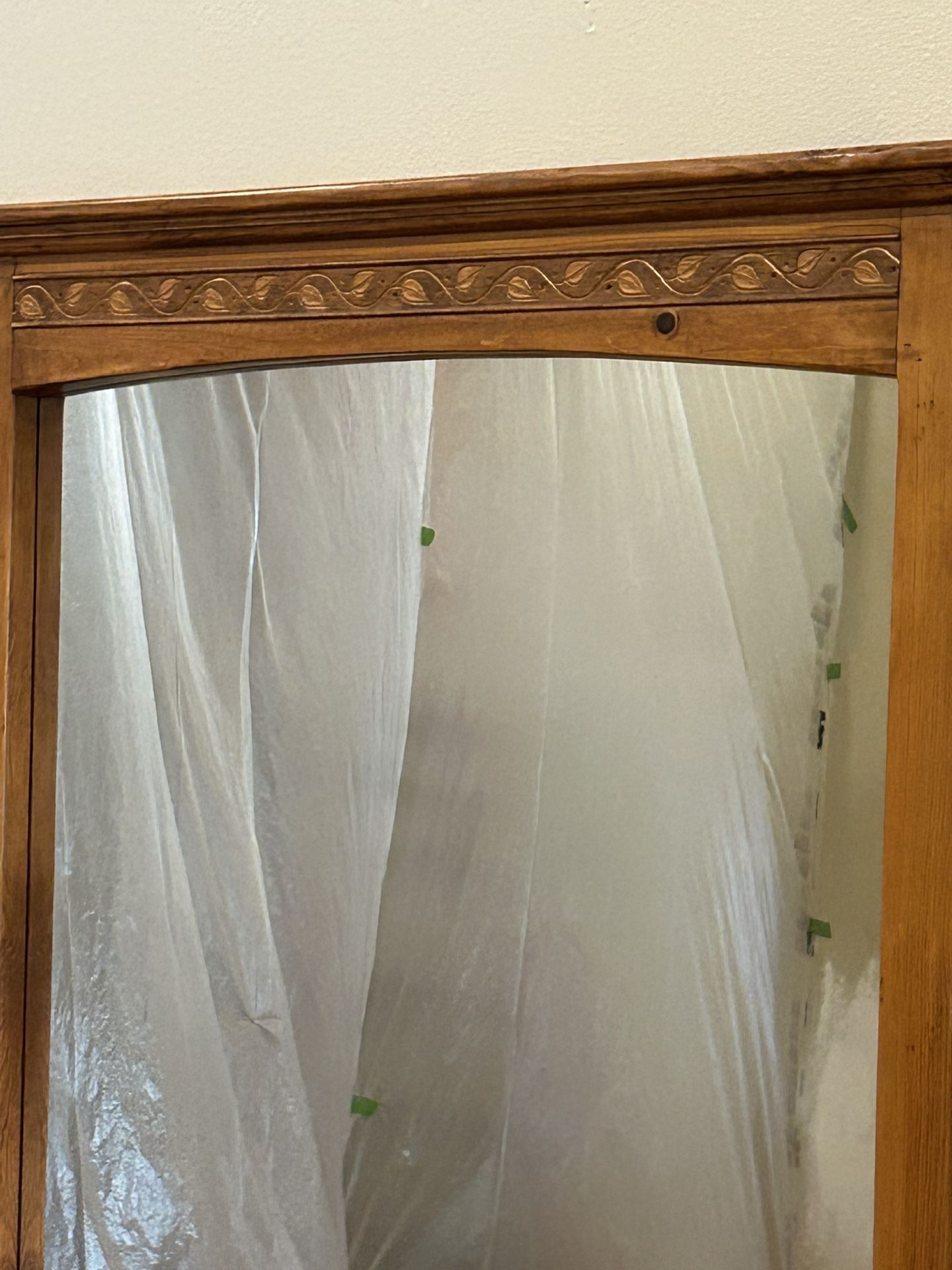 Beautiful Leaf Inlay Pine Mirror For Dresser