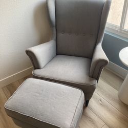 IKEA STRANDMON Arm Chair + Ottoman + Rocking Adapter — Light Gray