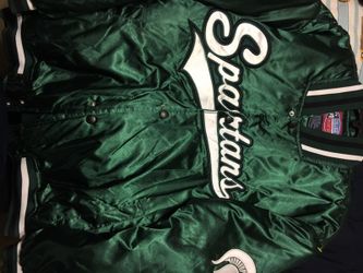 Michigan State Spartans green & white nylon college jacket size L