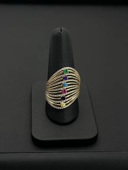 14k yellow solid gold Multi-Colored Cocktail Gem stones Ring sz 11 5.3 grams