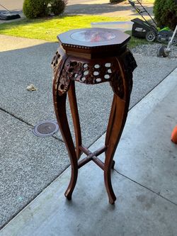 Vintage Chinese rosewood Wood Plant Stand with Marble Top
