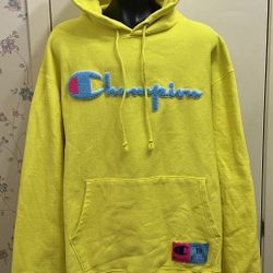 Champion Reverse Weave Yellow Hoodie Sweatshirt Size Large