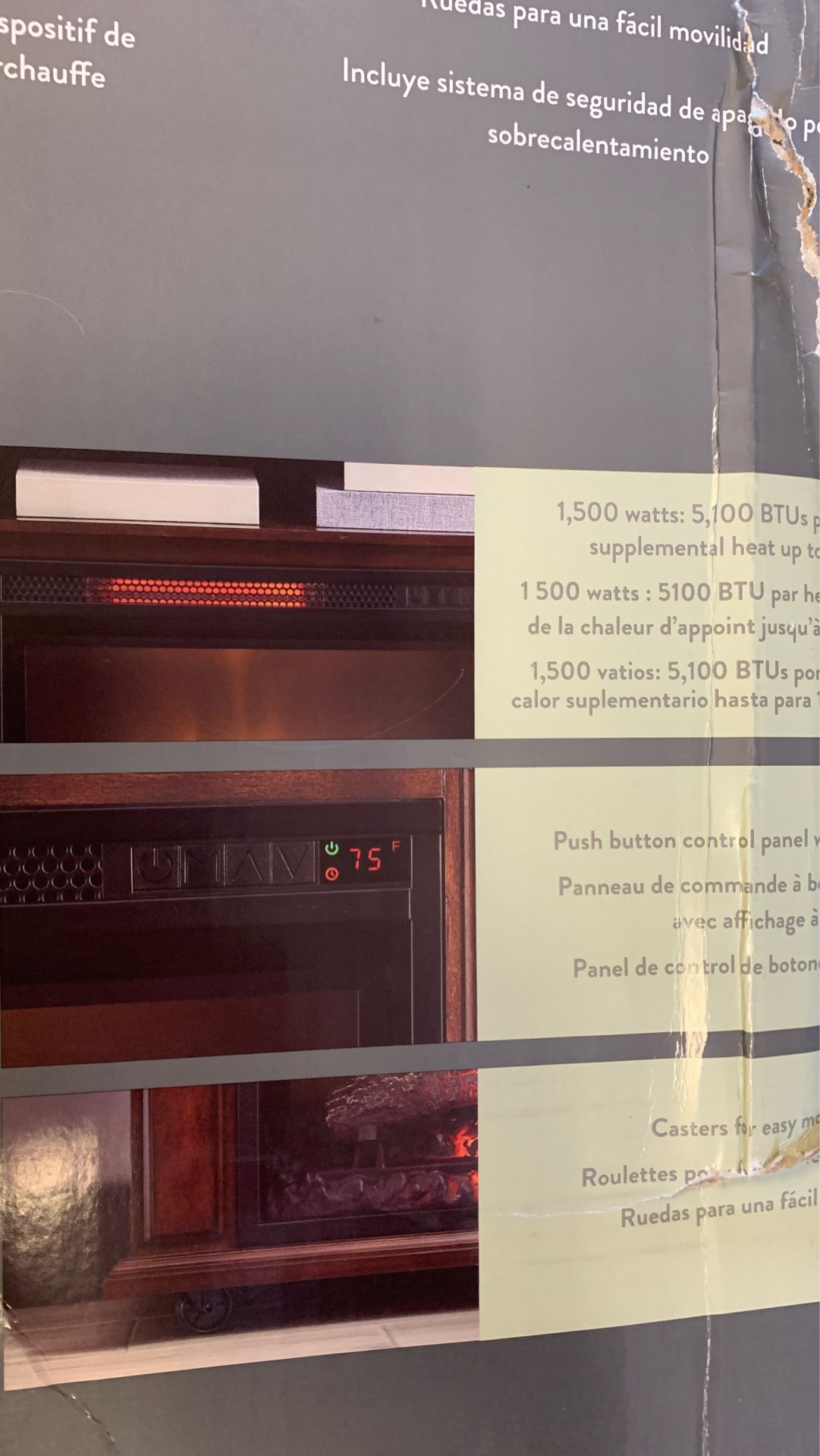 Green touch flagler 31.5” rolling fireplace with infrared electric heater—  new!! for Sale in Sacramento, CA - OfferUp