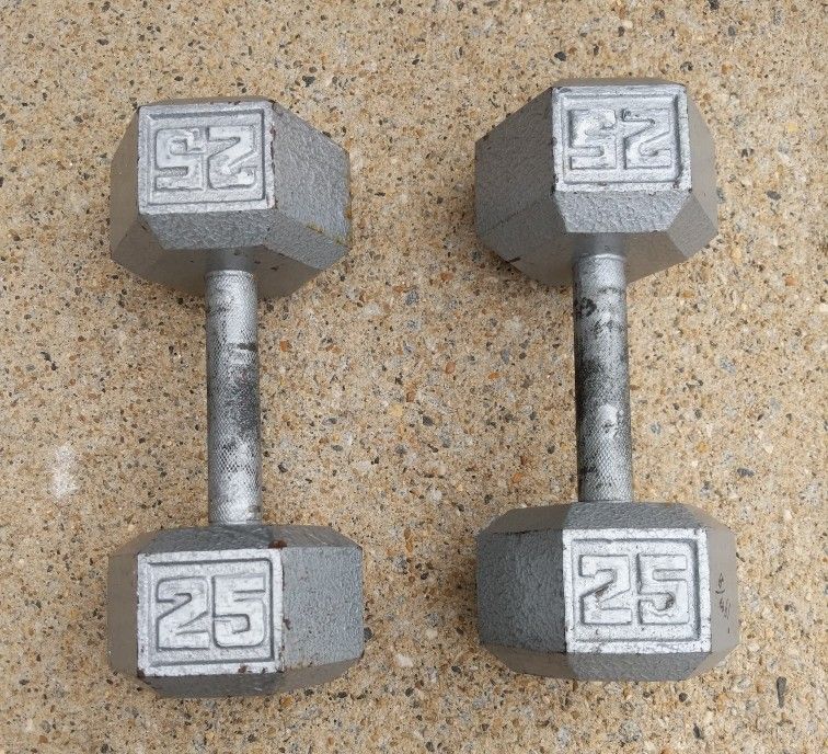 Set Of 25 lb Iron Dumbbells Weights