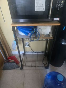 Wire Microwave Cart with Wood Top