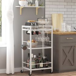 TUTOTAK Bar Cart, Home Bar Serving Cart, Drink Cart with 3-Tier Mirrored Shelf, 