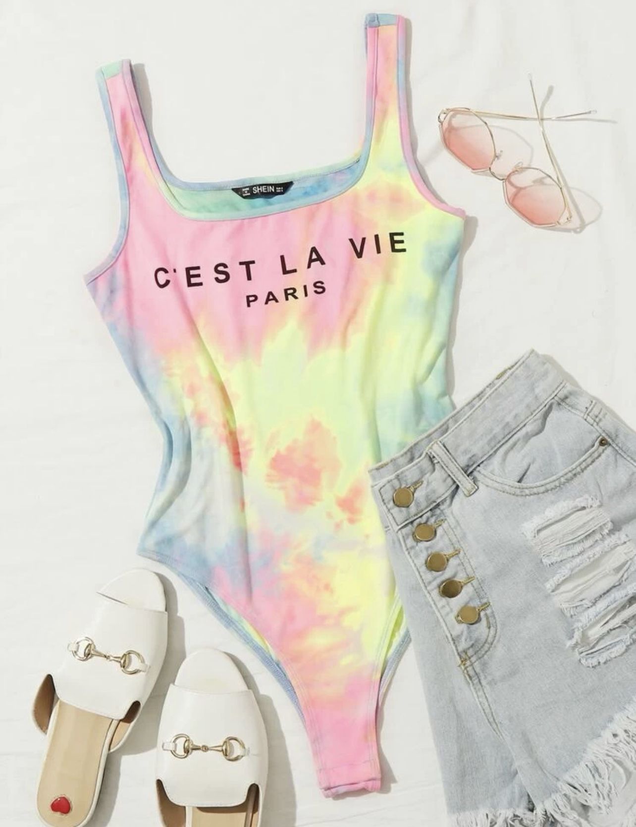 EZwear Letter Graphic Tie Dye Tank Bodysuit *NEW*