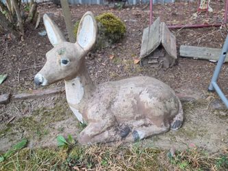 1950s French Vintage Seated Deer Painted Sculpture Cast in Reconstituted Stone