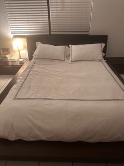 Queen size bed with solid wood frame