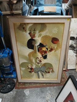 print titled "7 Faces of a Clown" by artist Robert Owen.