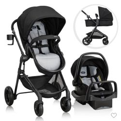 Evenflo Pivot Modular Travel System with LiteMax Infant Car Seat with Anti-Rebound Bar - Oxford Black