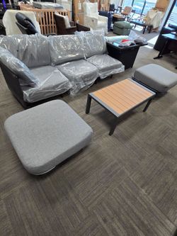 Outdoor Patio Sofa Set with Coffee Table and Ottomans