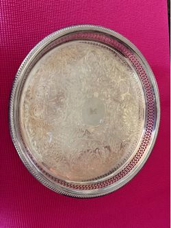 12 1/2 Inch Round Silverplated Tray, “L” In Center Of Front Of Tray, 5-25-74 On Back