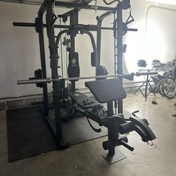 Vesta Fitness Smith Machine 2001 w/Bench Attachment | 230lb Bumpers Weights | 7ft Olympic Bar | Fitness | Gym Equipment | FREE DELIVERY 🚚 