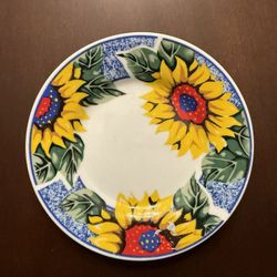 Hand-Painted Sunflower Ceramic Plate – Decorative Accent Dish