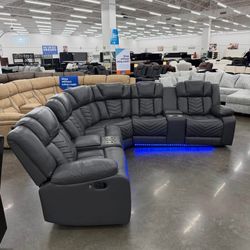 New In Boxes Grey Recliner Sectional Sofa 