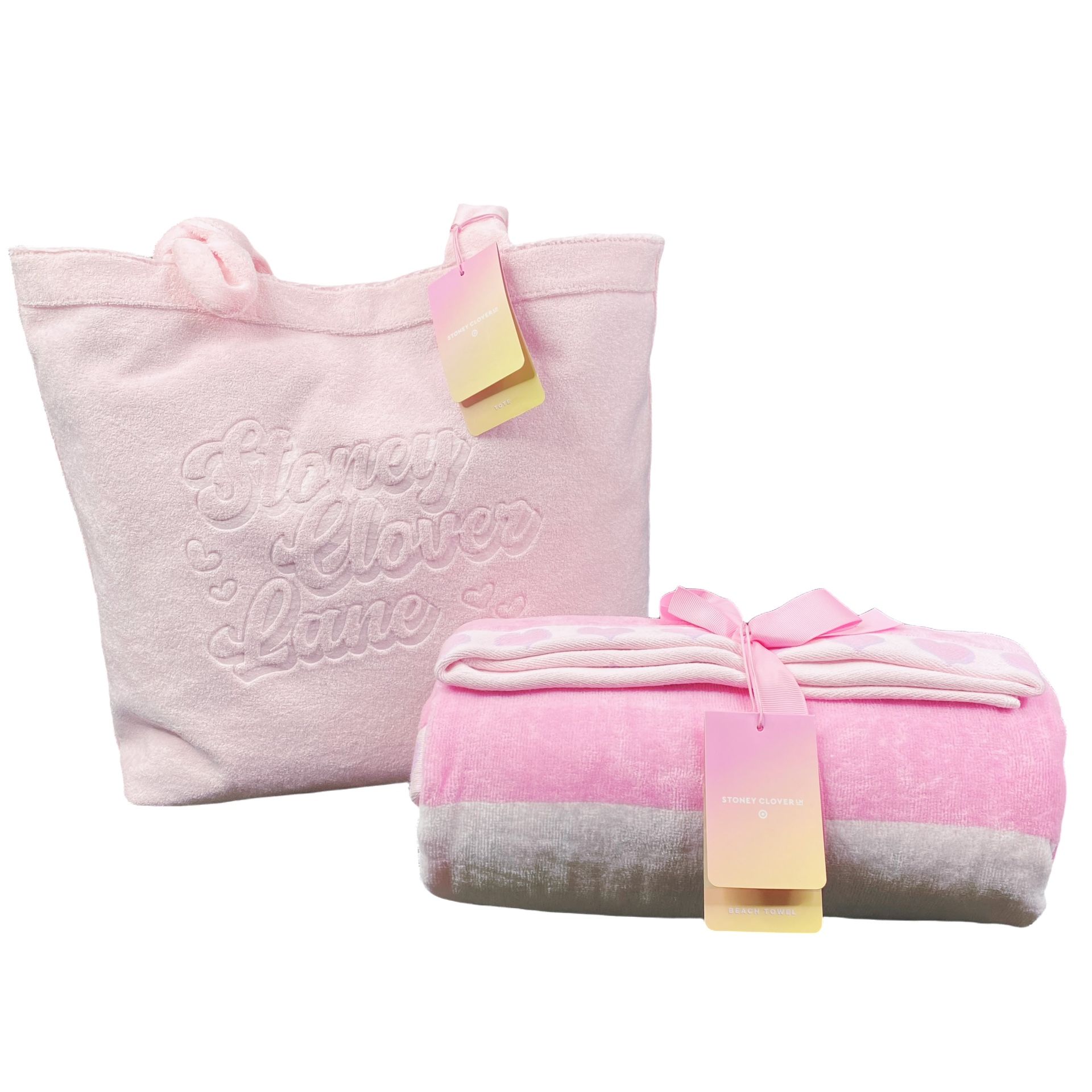 Stoney Clover Lane x Target Bundle: Light Pink Beach Tote & Heart Stripe Beach Towel