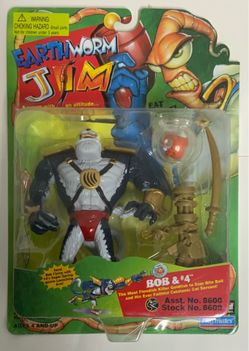 Earthworm Jim Bob & #4 Playmates 1995 MOC New On Card Sealed Evil Goldfish