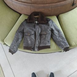Vintage Sherpa Lined Leather Bomber Jacket 