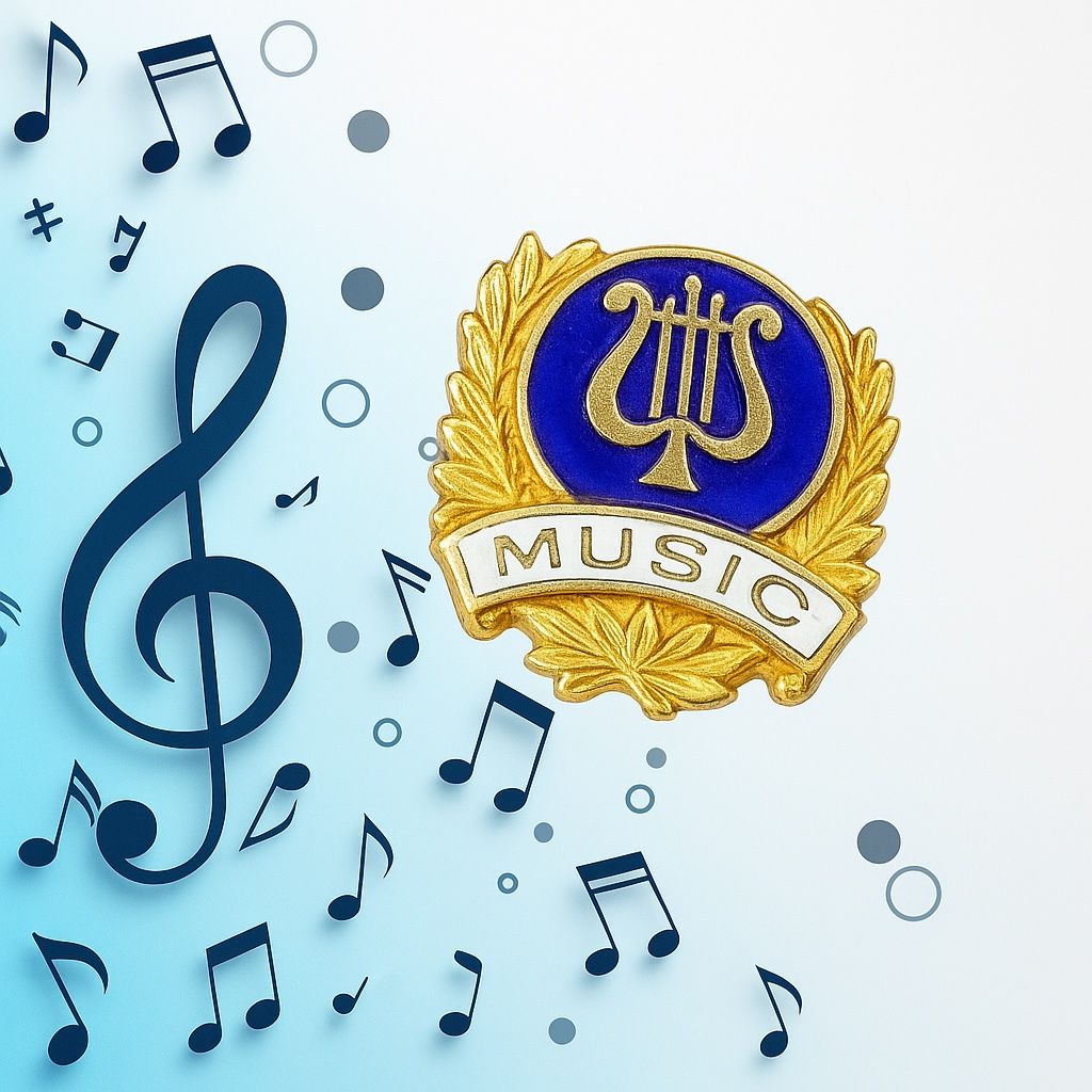 Vintage 1970s Enamel Lyre Music Award Pin, 0.5x0.5”