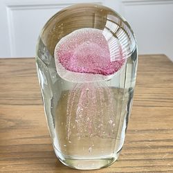 Jellyfish Art Glass Paperweight Pink with Inclusion Large 6" Tall