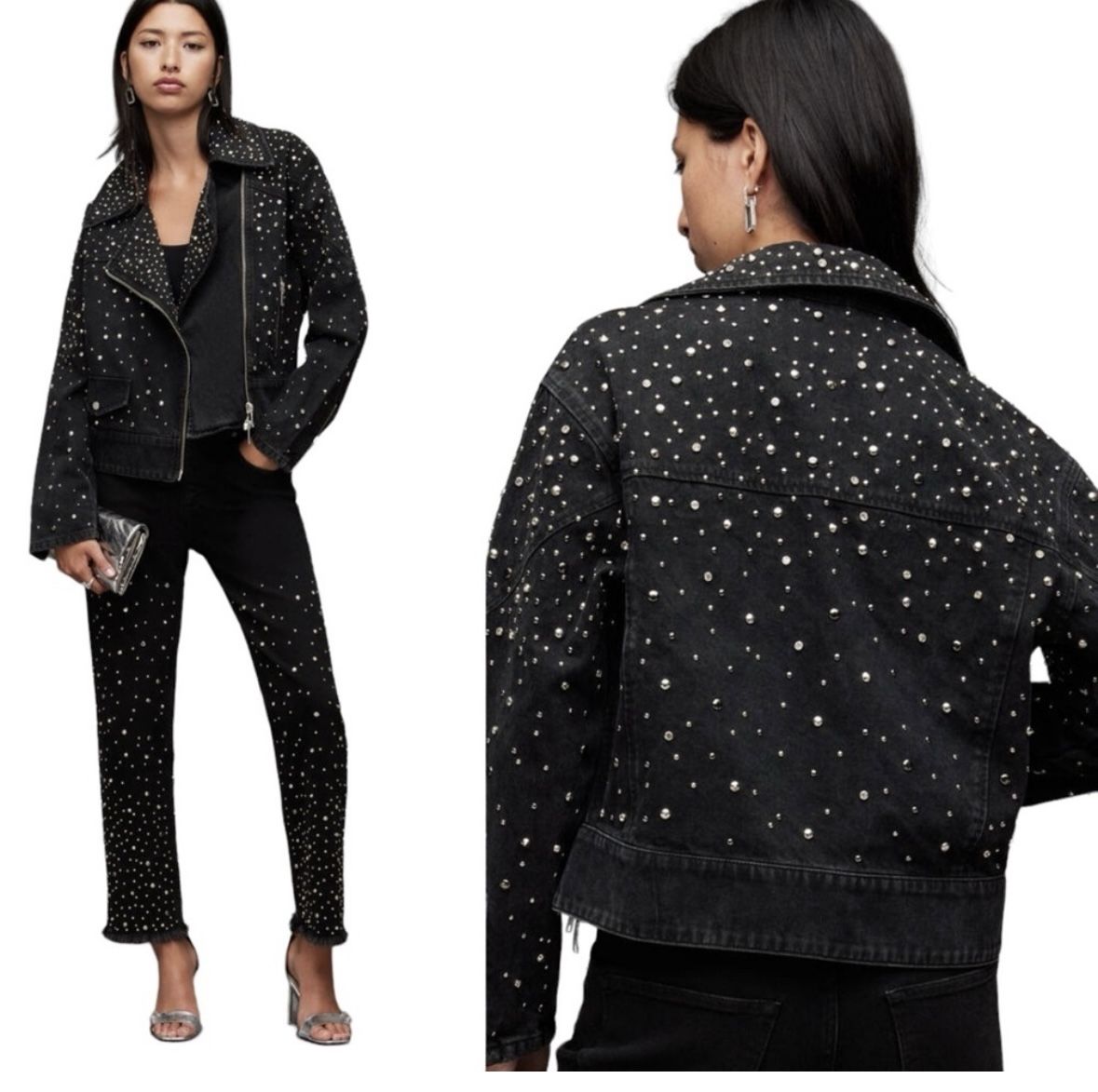 AllSaints Eve Studded Denim Jacket NEW