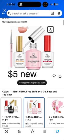 Beetles HEMA Free Builder Gel with No Wipe Top Coat Gel Polish and Base Coat Set for Nails Shine Finish and Long Lasting Upgraded Safe Low-Sensitivity