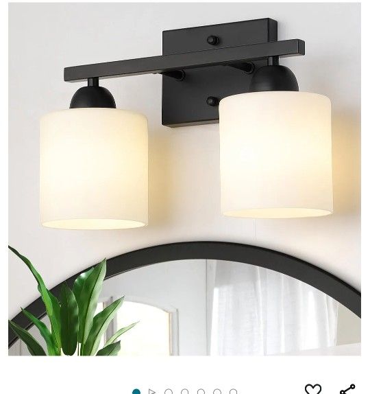 2 Light Matte Black Bathroom Light Fixtures with Frosted Glass for Sale ...