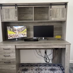 Realspace Peakwood 65inW Computer Desk  Hutch ,Wireless Charging, Matching File Cabinet-OBO