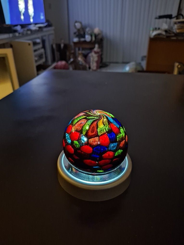 Mid 20th Century Murano Fratelli Toso Black Bullseye Murine Hand Blown Paperweight From Italy 🇮🇹