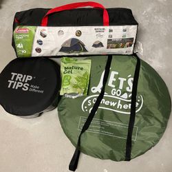 Camping Set (Coleman 4 Person Sundome Tent, Portable Toilet & Portable Shower Pod/Tent)