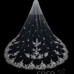 Two-Tier Lace Edge Tulle Chapel Veils With Appliques