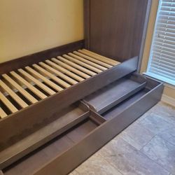 Single Hardwood Bed With Underbed Trundle Storage