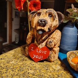  Carving- "I Love You "Teddy Bear  Cedar 17 Tall 14 Wide