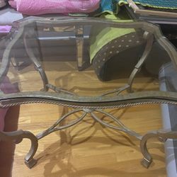 NEW- Metal Rustic Gold Glass Top End Table