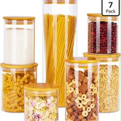 7 Pack Glass Food Storage Jars with Bamboo Lids
